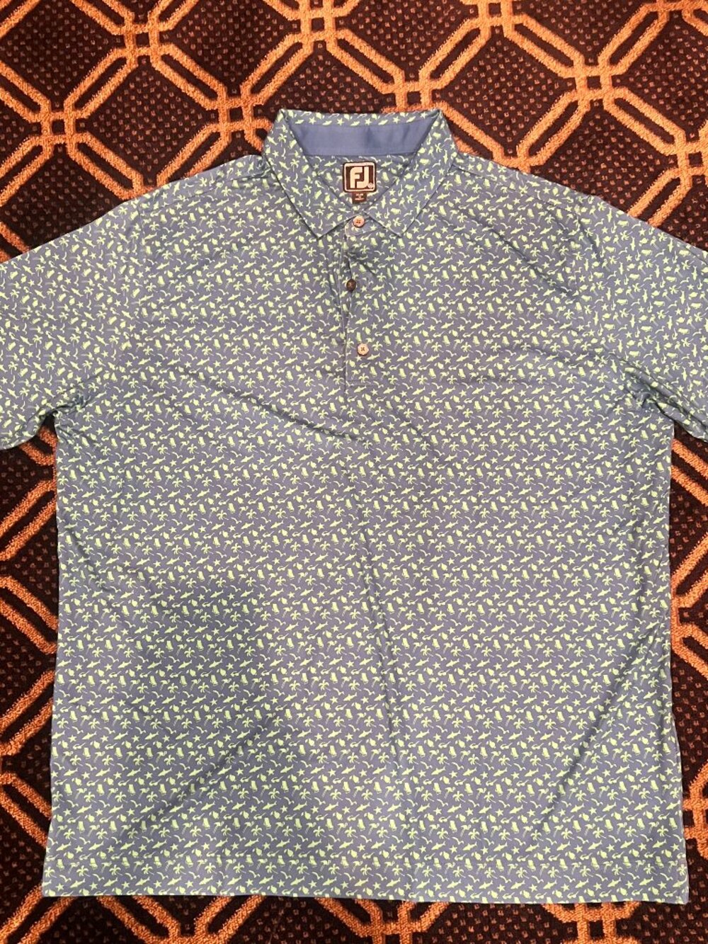 FootJoy FJ Men’s XXL Athletic Fit Golf Polo Tropical Coastal Print Blue Green